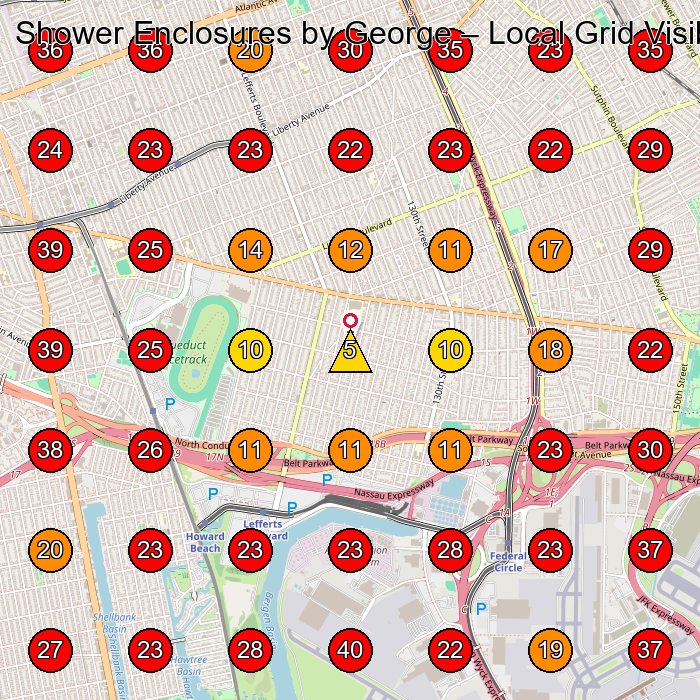 Shower Enclosures by George GeoGrid visibility map for Shower Door Shop in Corona